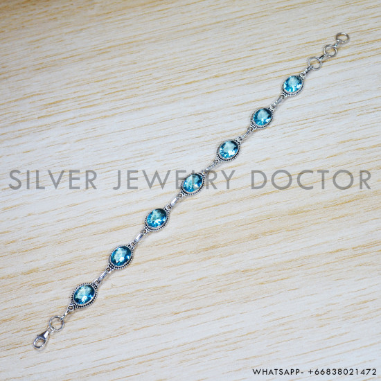 Blue Topaz 925 Sterling Silver Bracelet (SJWBR-466) Blue Topaz 925 Sterling Silver Bracelet (SJWBR-466)