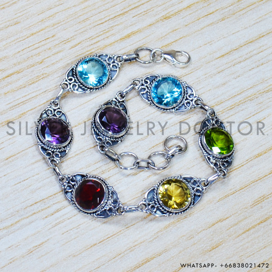 Blue Topaz 925 Sterling Silver Bracelet (SJWBR-467) Blue Topaz 925 Sterling Silver Bracelet (SJWBR-467)