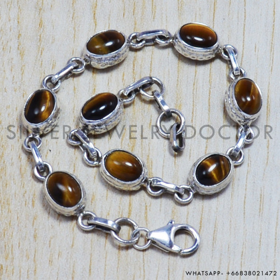 Tiger Eye 925 Sterling Silver Bracelet (SJWBR-47)