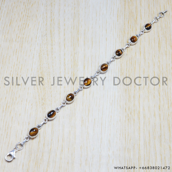 Tiger Eye 925 Sterling Silver Bracelet (SJWBR-47)