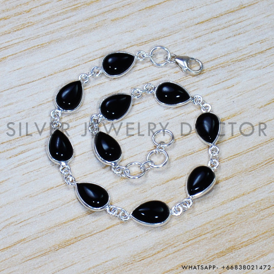 Black Onyx 925 Sterling Silver Bracelet (SJWBR-479) Black Onyx 925 Sterling Silver Bracelet (SJWBR-479)