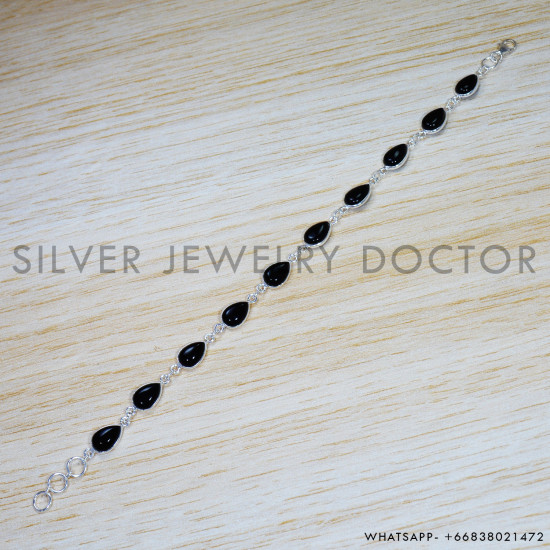 Black Onyx 925 Sterling Silver Bracelet (SJWBR-479) Black Onyx 925 Sterling Silver Bracelet (SJWBR-479)