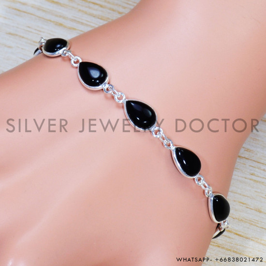 Black Onyx 925 Sterling Silver Bracelet (SJWBR-479) Black Onyx 925 Sterling Silver Bracelet (SJWBR-479)