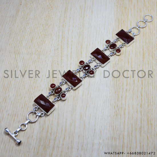 Red Onyx 925 Sterling Silver Bracelet (SJWBR-48)