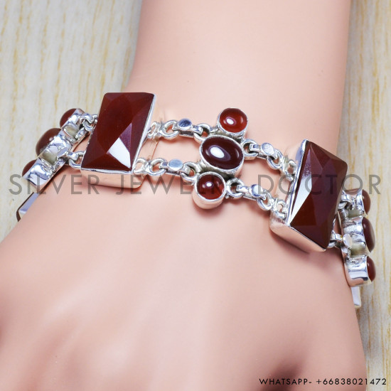 Red Onyx 925 Sterling Silver Bracelet (SJWBR-48)