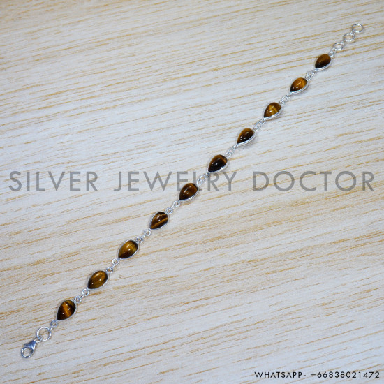 Tiger Eye 925 Sterling Silver Bracelet (SJWBR-481) Tiger Eye 925 Sterling Silver Bracelet (SJWBR-481)
