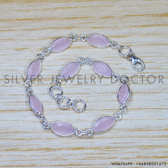 Rose Quartz 925 Sterling Silver Bracelet (SJWBR-483) Rose Quartz 925 Sterling Silver Bracelet (SJWBR-483)