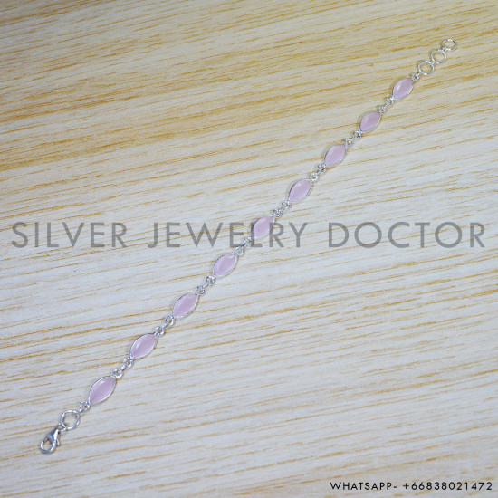 Rose Quartz 925 Sterling Silver Bracelet (SJWBR-483) Rose Quartz 925 Sterling Silver Bracelet (SJWBR-483)