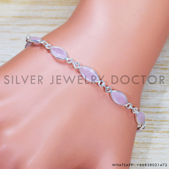 Rose Quartz 925 Sterling Silver Bracelet (SJWBR-483) Rose Quartz 925 Sterling Silver Bracelet (SJWBR-483)