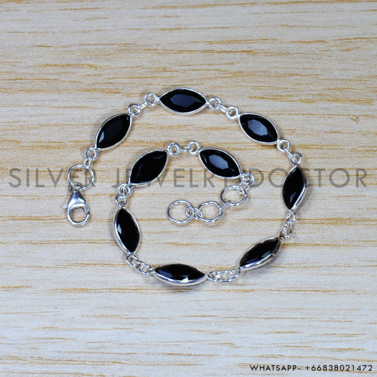 Black Onyx 925 Sterling Silver Bracelet (SJWBR-486) Black Onyx 925 Sterling Silver Bracelet (SJWBR-486)