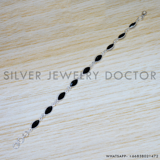 Black Onyx 925 Sterling Silver Bracelet (SJWBR-486) Black Onyx 925 Sterling Silver Bracelet (SJWBR-486)