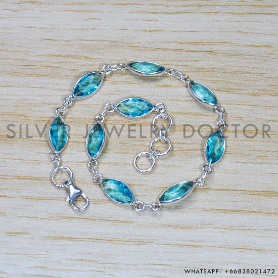 Blue Topaz 925 Sterling Silver Bracelet (SJWBR-488) Blue Topaz 925 Sterling Silver Bracelet (SJWBR-488)