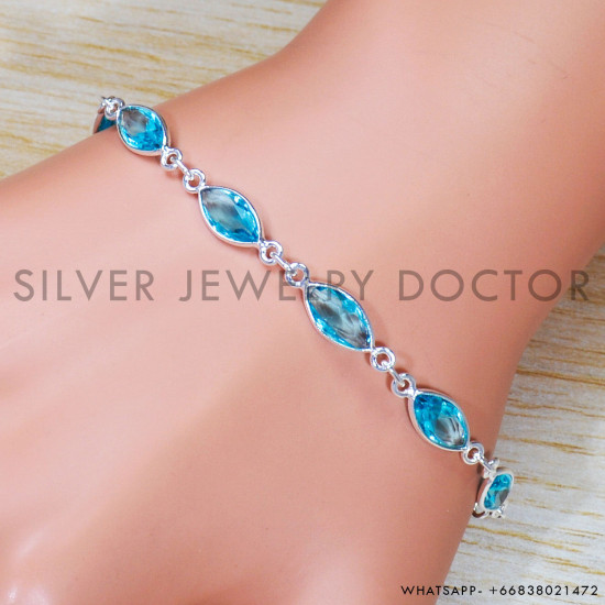 Blue Topaz 925 Sterling Silver Bracelet (SJWBR-488) Blue Topaz 925 Sterling Silver Bracelet (SJWBR-488)