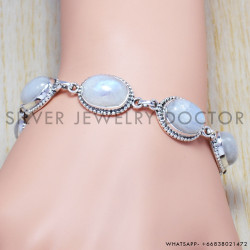 Rainbow Moonstone 925 Sterling Silver Bracelet (SJWBR-49)
