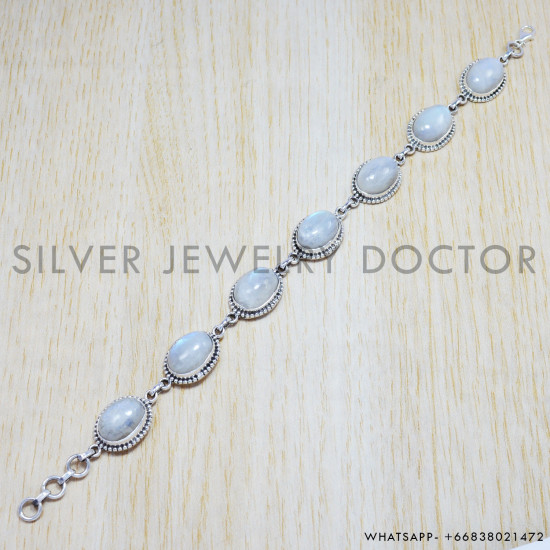 Rainbow Moonstone 925 Sterling Silver Bracelet (SJWBR-49)