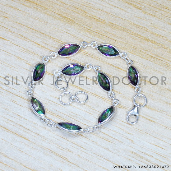 Mystic Topaz 925 Sterling Silver Bracelet (SJWBR-490) Mystic Topaz 925 Sterling Silver Bracelet (SJWBR-490)