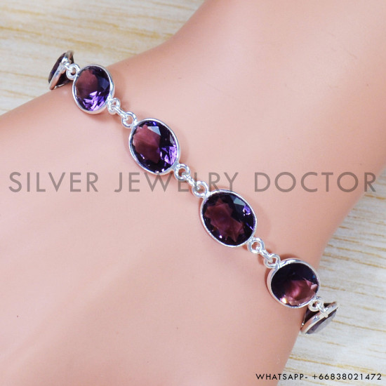 Amethyst 925 Sterling Silver Bracelet (SJWBR-494)