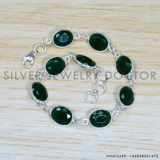 Green Onyx 925 Sterling Silver Bracelet (SJWBR-496)