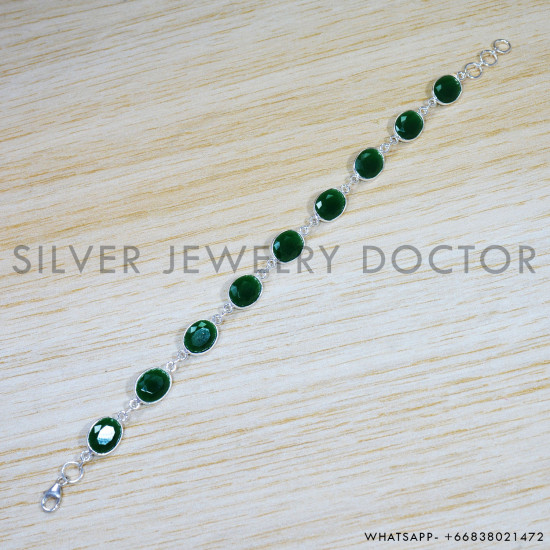 Green Onyx 925 Sterling Silver Bracelet (SJWBR-496)