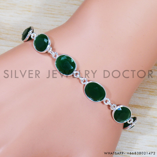 Green Onyx 925 Sterling Silver Bracelet (SJWBR-496)
