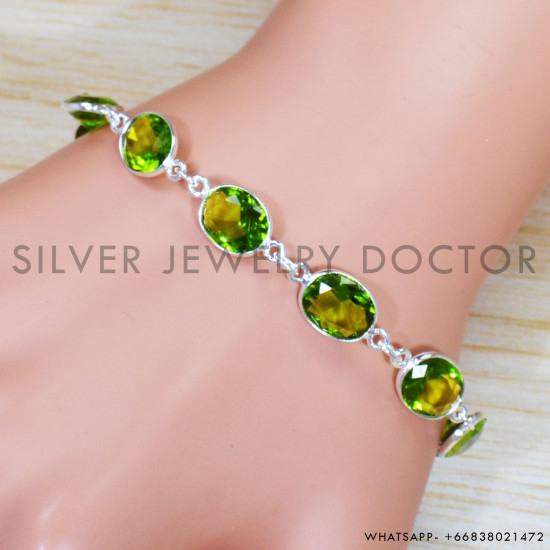 Peridot 925 Sterling Silver Bracelet (SJWBR-497)