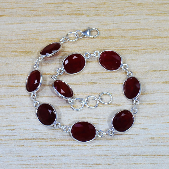 925 Sterling Silver Indian Designer Ruby Gemstone Jewelry Bracelet SJWBR-498