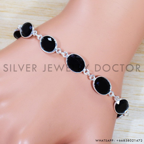 Black Onyx 925 Sterling Silver Bracelet (SJWBR-499)