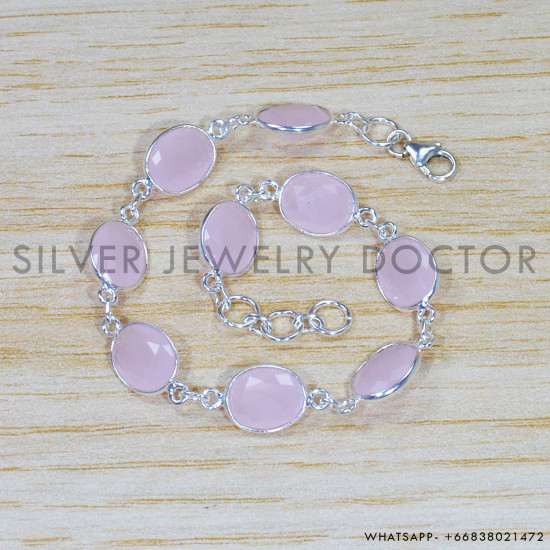 Rose Quartz 925 Sterling Silver Bracelet (SJWBR-500)