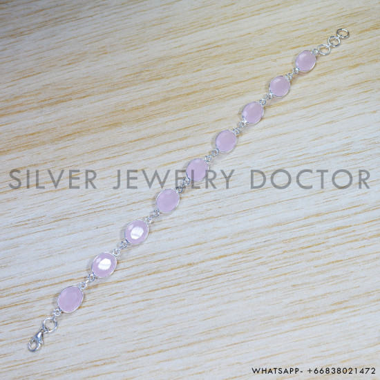 Rose Quartz 925 Sterling Silver Bracelet (SJWBR-500)