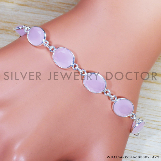 Rose Quartz 925 Sterling Silver Bracelet (SJWBR-500)