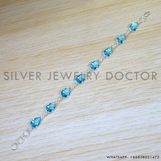 Blue Topaz 925 Sterling Silver Bracelet (SJWBR-503) Blue Topaz 925 Sterling Silver Bracelet (SJWBR-503)