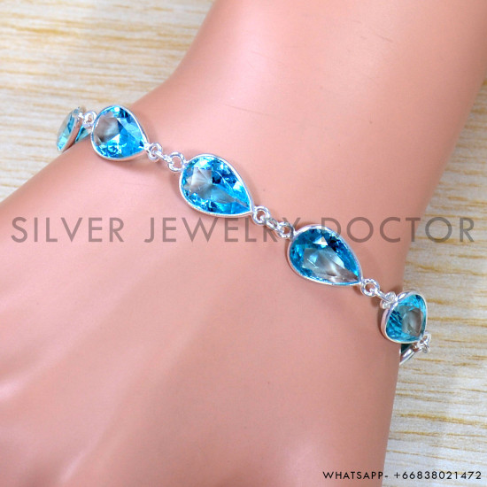 Blue Topaz 925 Sterling Silver Bracelet (SJWBR-503) Blue Topaz 925 Sterling Silver Bracelet (SJWBR-503)