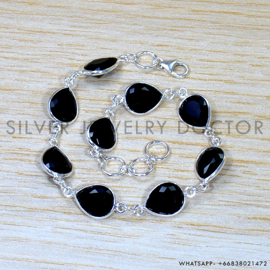 Black Onyx 925 Sterling Silver Bracelet (SJWBR-504) Black Onyx 925 Sterling Silver Bracelet (SJWBR-504)