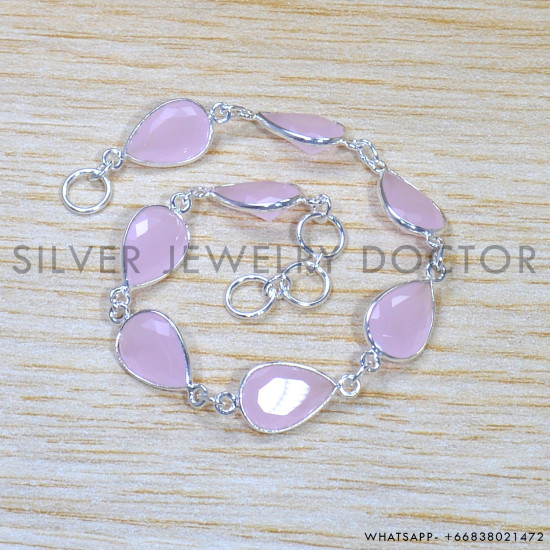 Rose Quartz 925 Sterling Silver Bracelet (SJWBR-508) Rose Quartz 925 Sterling Silver Bracelet (SJWBR-508)