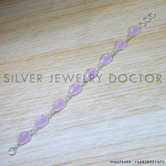 Rose Quartz 925 Sterling Silver Bracelet (SJWBR-508) Rose Quartz 925 Sterling Silver Bracelet (SJWBR-508)