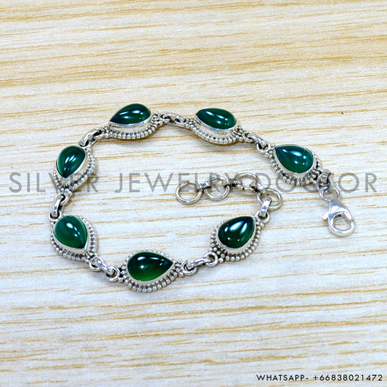 Green Onyx 925 Sterling Silver Bracelet (SJWBR-513)