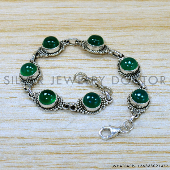 Green Onyx 925 Sterling Silver Bracelet (SJWBR-515)