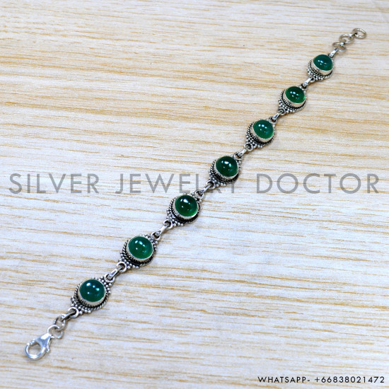 Green Onyx 925 Sterling Silver Bracelet (SJWBR-515)