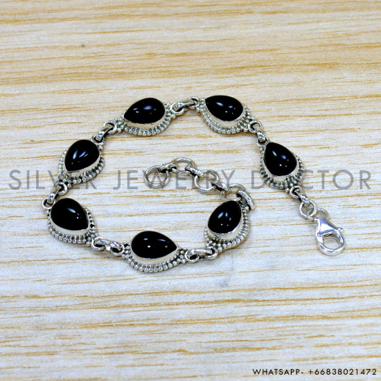 Black Onyx 925 Sterling Silver Bracelet (SJWBR-517)