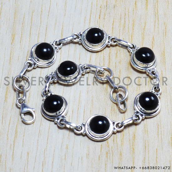 Black Onyx Gemstone Genuine 925 Sterling Silver Jewelry Bracelet SJWBR-52