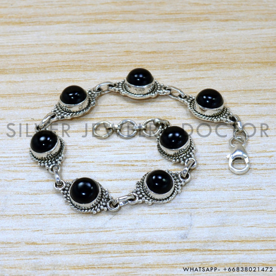 Black Onyx 925 Sterling Silver Bracelet (SJWBR-520)