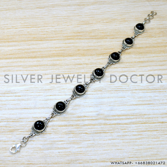 Black Onyx 925 Sterling Silver Bracelet (SJWBR-520)