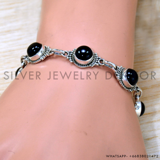 Black Onyx 925 Sterling Silver Bracelet (SJWBR-520)