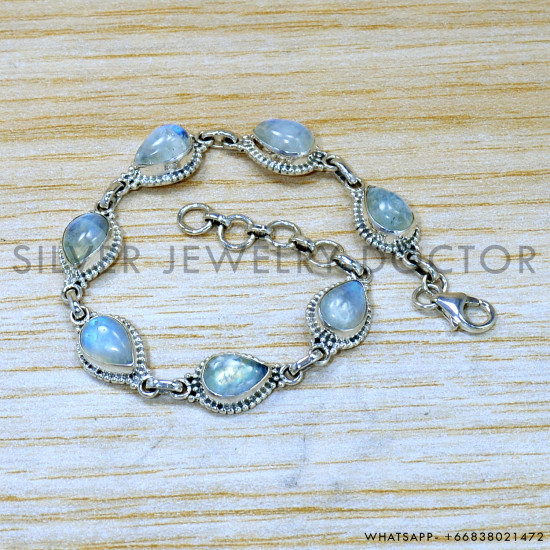 Rainbow Moonstone 925 Sterling Silver Bracelet (SJWBR-523)