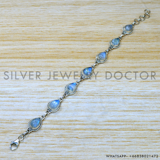 Rainbow Moonstone 925 Sterling Silver Bracelet (SJWBR-523)