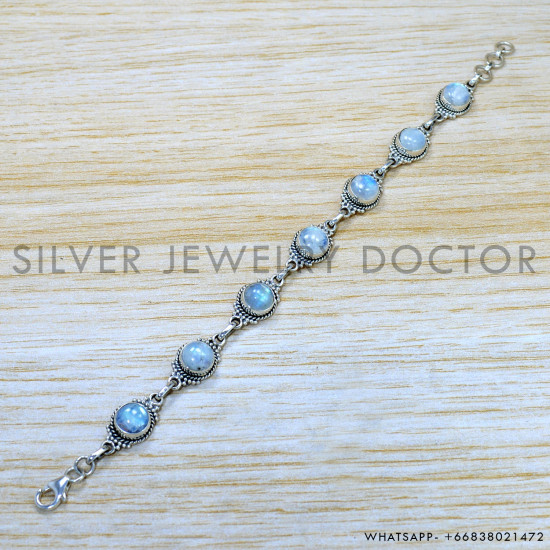 Rainbow Moonstone 925 Sterling Silver Bracelet (SJWBR-529)