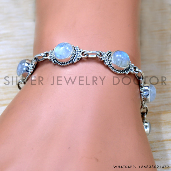 Rainbow Moonstone 925 Sterling Silver Bracelet (SJWBR-529)