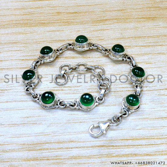 Green Onyx 925 Sterling Silver Bracelet (SJWBR-533)