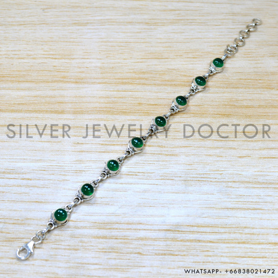 Green Onyx 925 Sterling Silver Bracelet (SJWBR-533)
