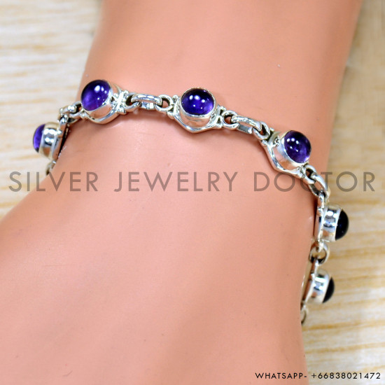 Amethyst 925 Sterling Silver Bracelet (SJWBR-536)